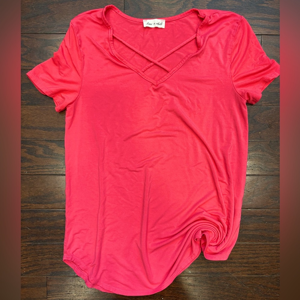 Women's Hot Pink V-Neck Top